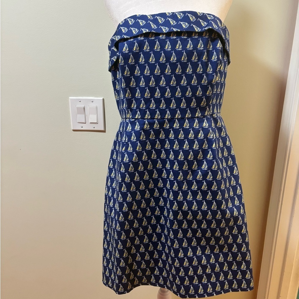 Vineyard Vines strapless mini dress sailboats navy sz 12